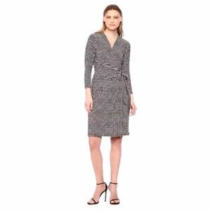 Anne Klein Faux Wrap Gray and Cream Polkadot Dress Size XS